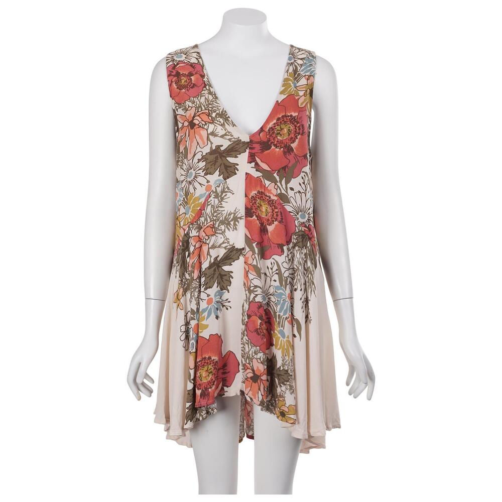 Free People Backyard Party Dress S Floral Sleeveless V-Neck Hi-Low Tunic Mini